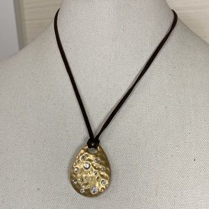 Pretty Lia Sophia hammered amulet style necklace rhinestone